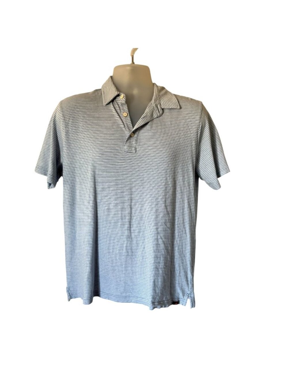 Faherty Isle Polo Shirt Mens Striped Organic Cotton Medium Blue